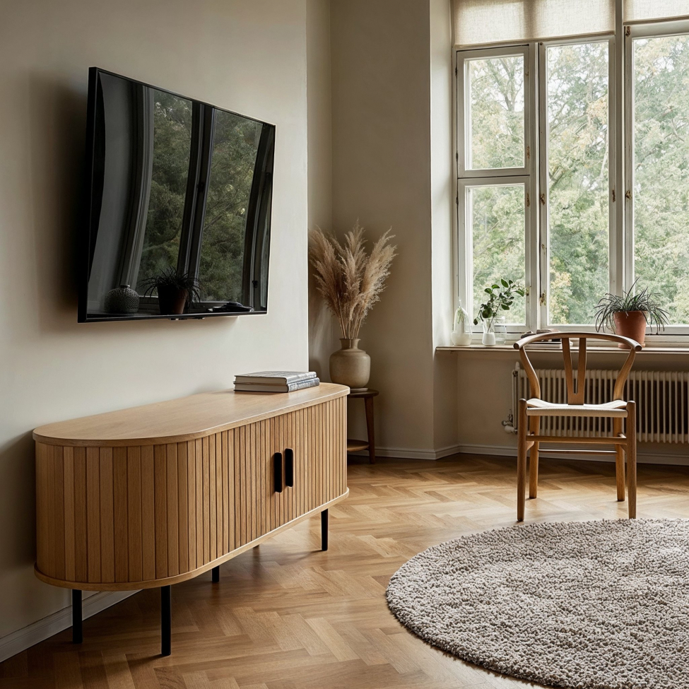 Tv bänk 'Holmvik' - Natur/Svart