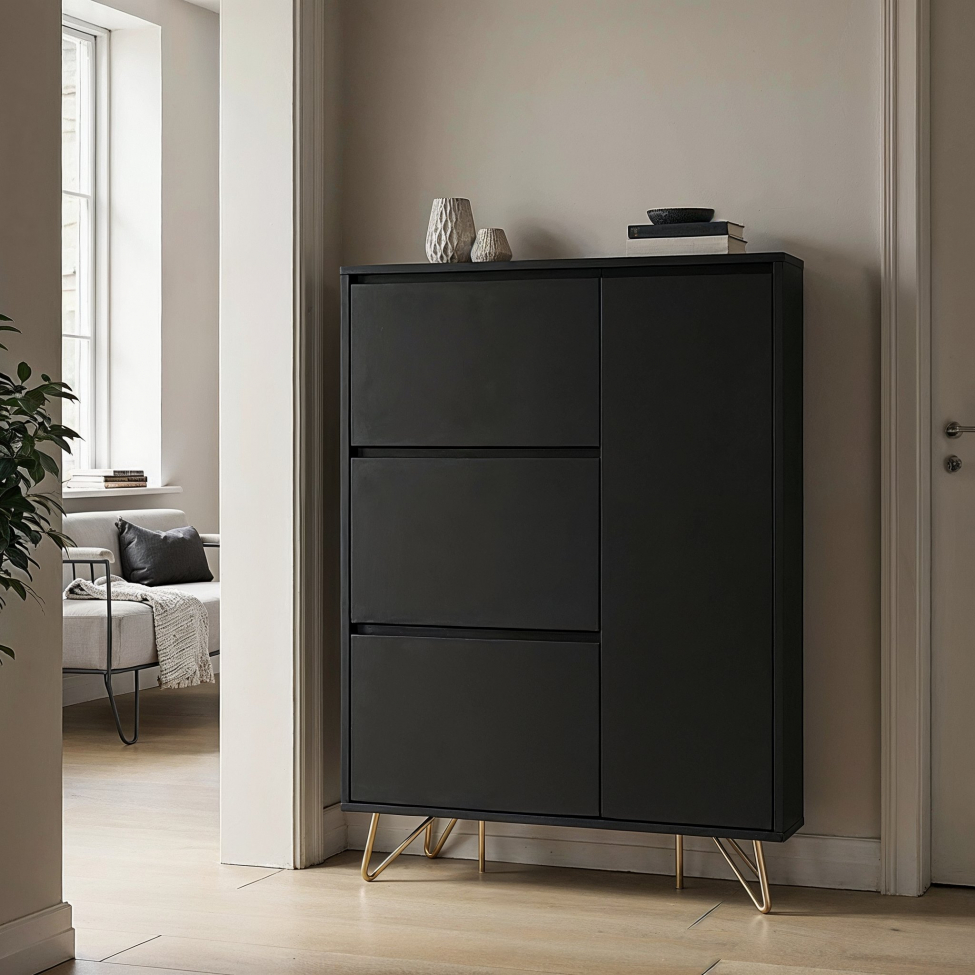 Skoskåp 'Elle' - Svart/Mässing