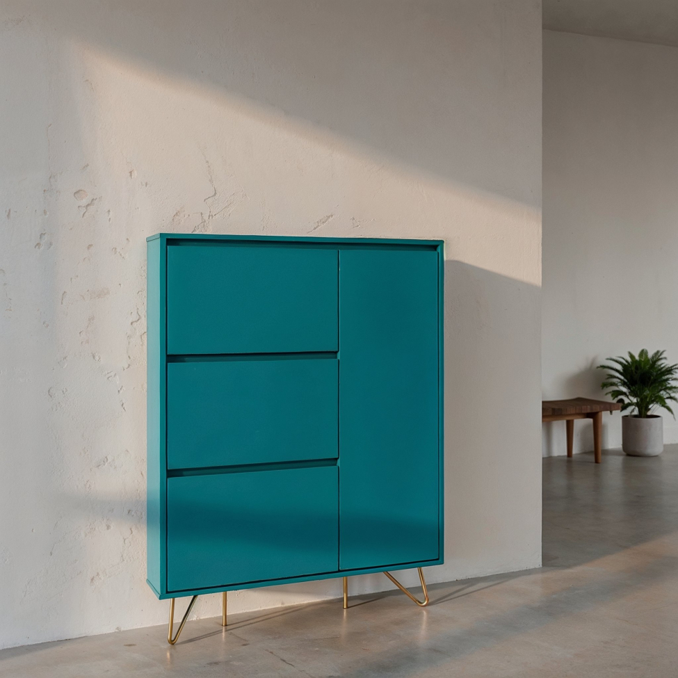 Skoskåp 'Elle' - Turkos/Mässing