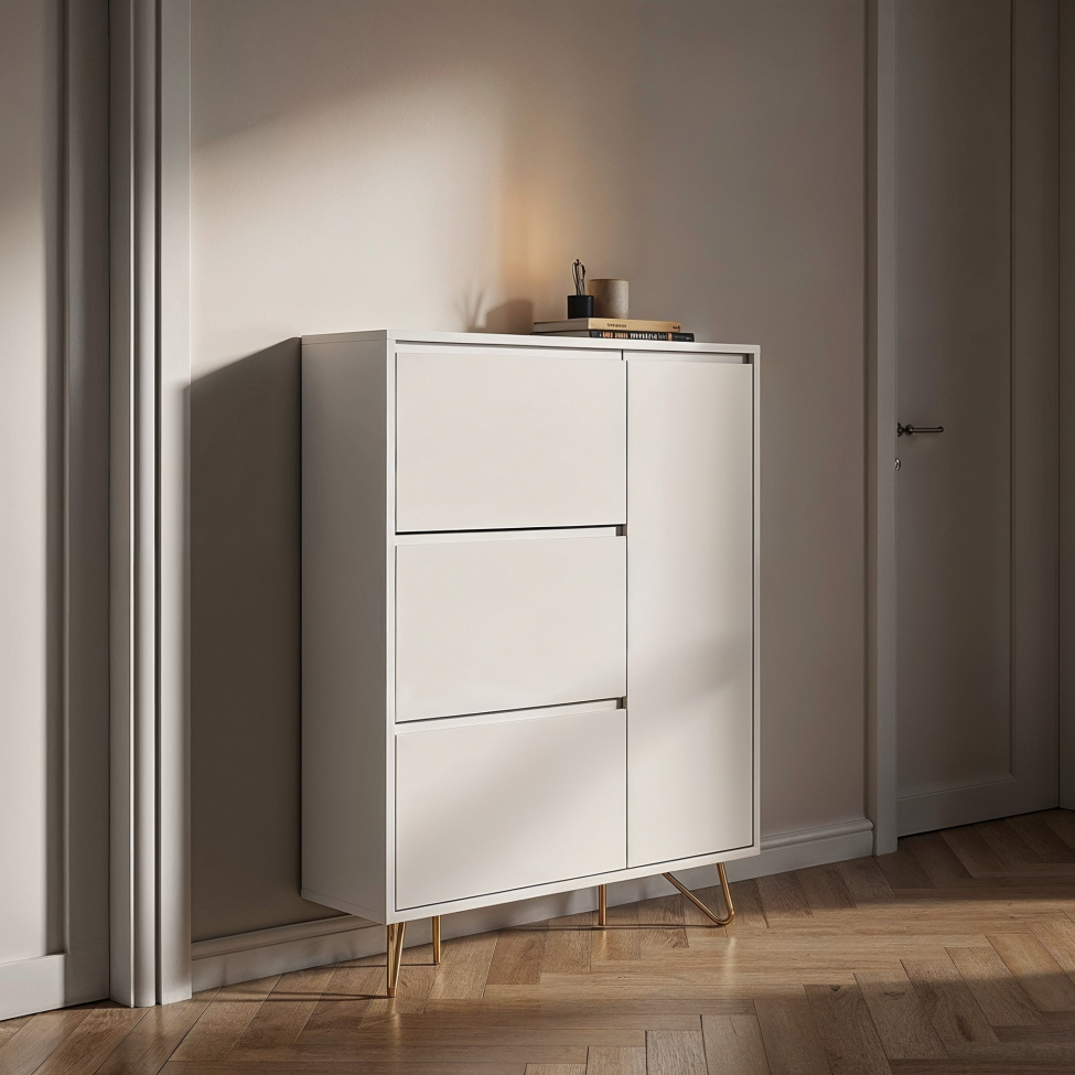 Skoskåp 'Elle' - Vit/Mässing