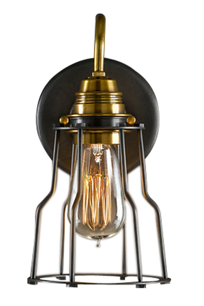 Vägglampa Vintage - Mässing/Stålnät