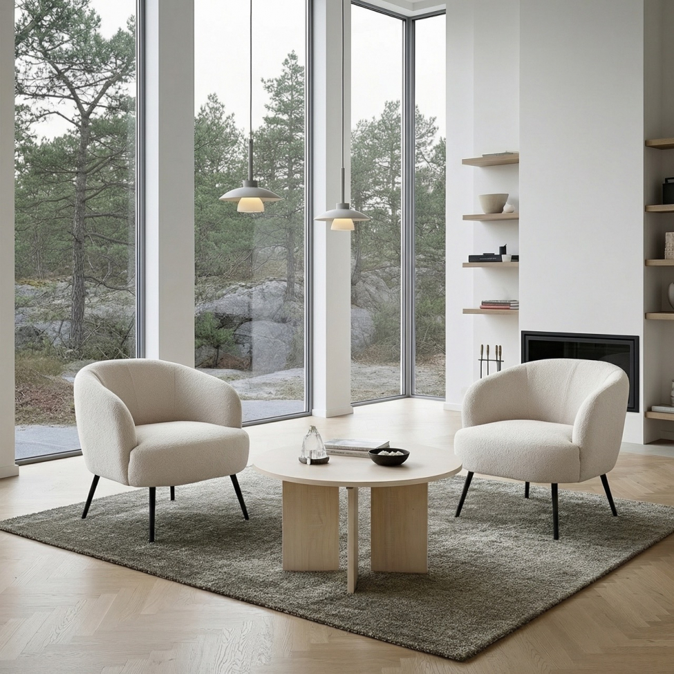 Fåtölj 'Capri' - Vit/Bouclé