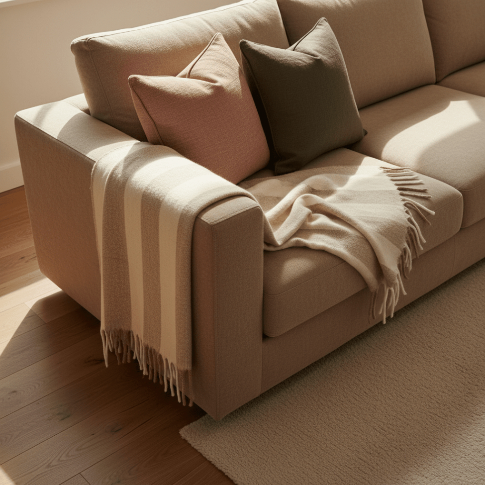 Pläd 'Beatriz Stripe' 130x170cm - Beige/vit