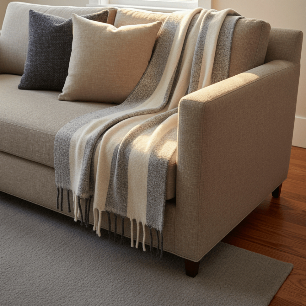 Pläd 'Beatriz Stripe' 130x170cm - Svart/vit