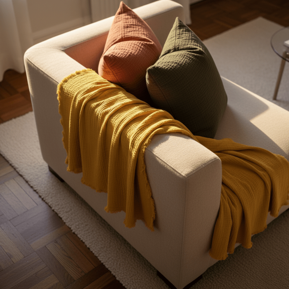 Muslinpläd 'Dorena' 130x170cm - Gul