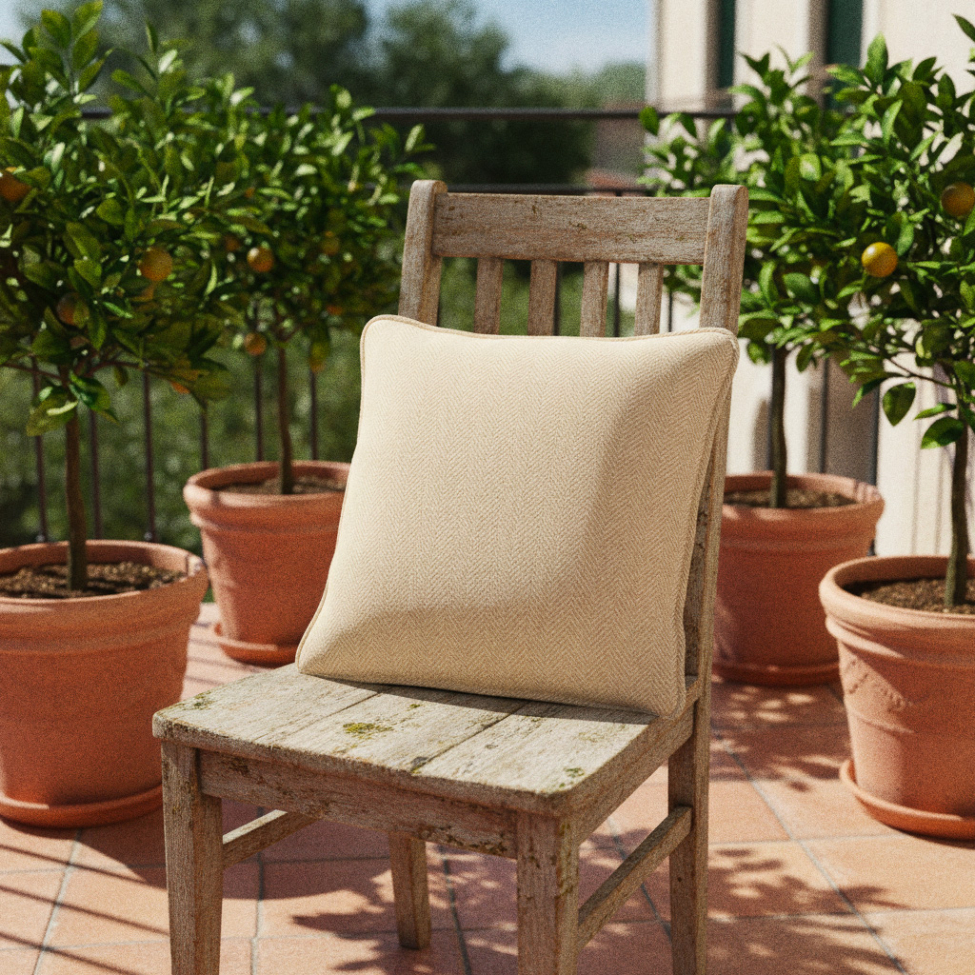 Kuddfodral 'Denisa Fishbone' 45x45cm - Beige/vit