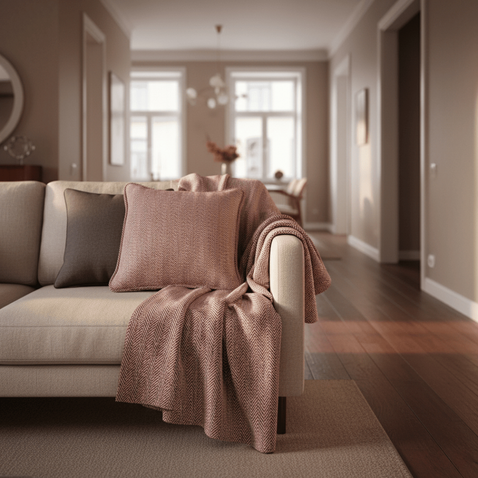 Kuddfodral 'Denisa Fishbone' 45x45cm - Röd/vit