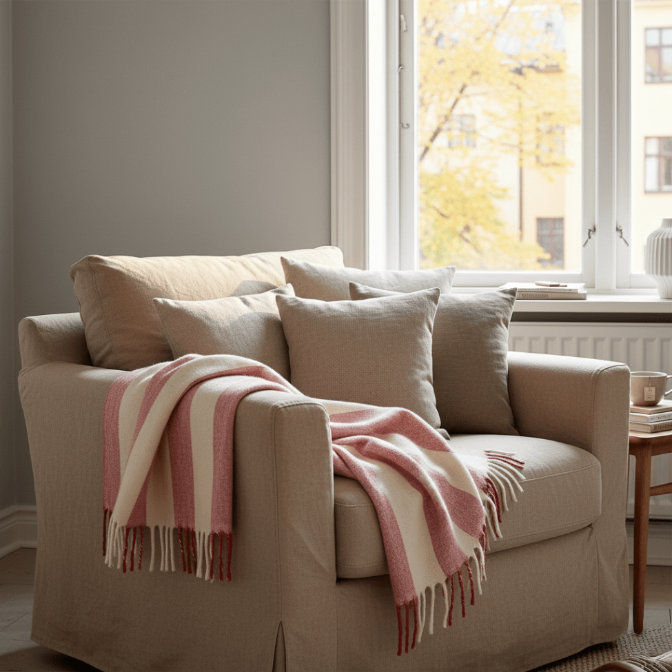 Pläd 'Beatriz Stripe' 130x170cm - Röd/vit