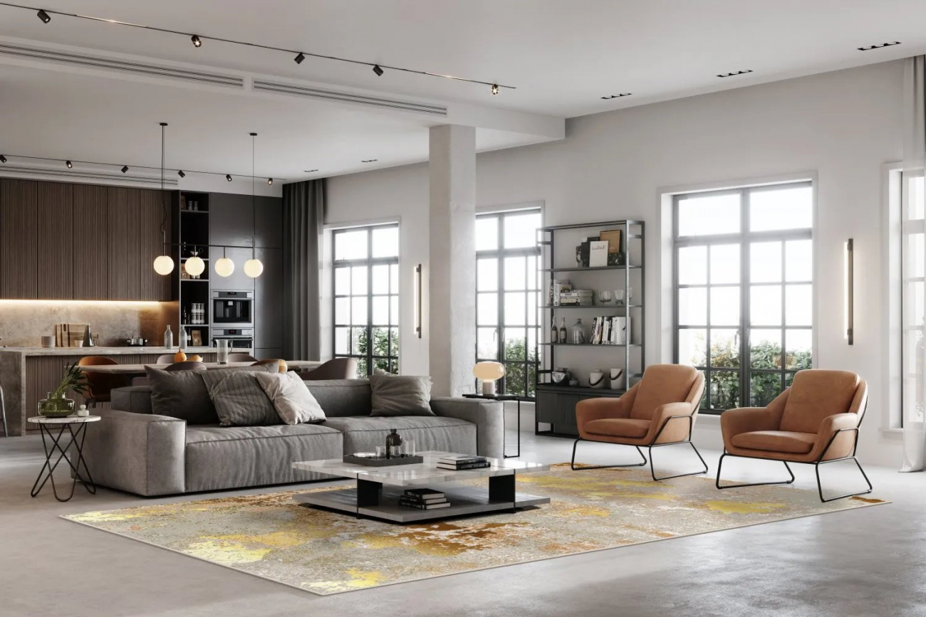 Wiltonmatta 'Elena' 240x340cm - Beige/Guld