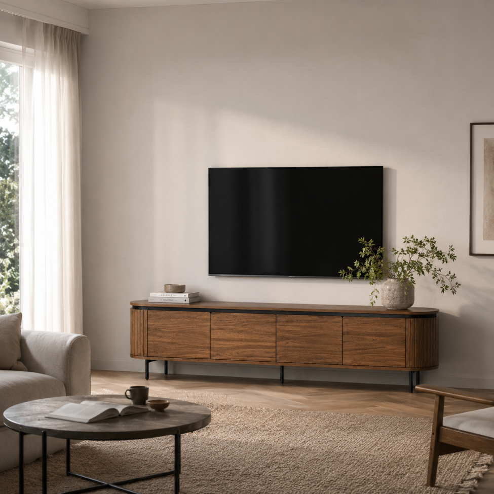 Tv-bänk 'Kärra' 200x40cm - Valnöt/Svart